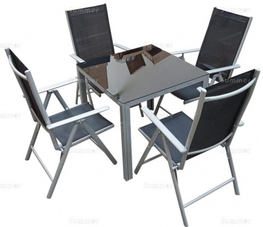 4 Seater Dining Set 302 - Textilene Reclining Chairs, Square Table 4 Seater Dining Set 302 - Textilene Reclining Chairs, Square Table