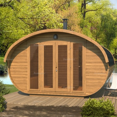 Log Barrel Sauna 951 - 3 Rooms, Thermowood Logs, Felt Tiles