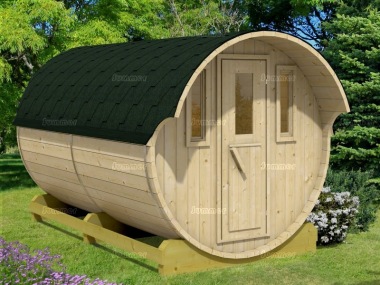 Log Barrel Sauna 994 - 2 Rooms, Slatted Benches, Felt Tiles Log Barrel Sauna 994 - 2 Rooms, Slatted Benches, Felt Tiles
