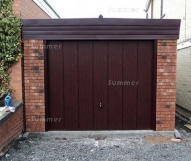 Spar Pent Concrete Garage 340 - Dark Woodgrain, Brick Posts Spar Pent Concrete Garage 340 - Dark Woodgrain, Brick Posts
