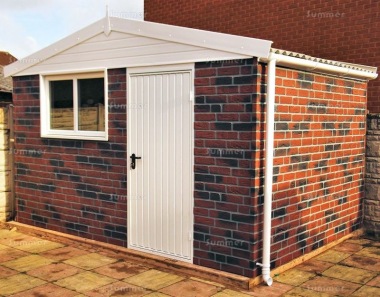 Brick Apex Concrete Shed 881 - PVCu Window and Fascias Brick Apex Concrete Shed 881 - PVCu Window and Fascias
