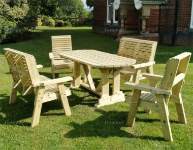 6 Seater Dining Set 654 - Pressure Treated, Armchairs, Benches