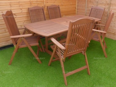 6 Seater Hardwood Set 130 - Reclining Chairs, Extending Table