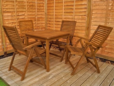 4 Seater Teak Set 204 - Reclining Chairs, Square Table