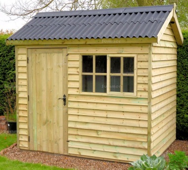 Pressure Treated Apex Shed 666 - Rustic Boards, Corrugated Roof