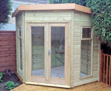 Corner Summerhouse 700 - Pressure Treated, Large Panes, Fitted Free
