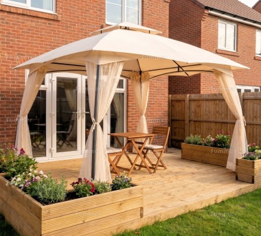 Metal Gazebo 164 - Curved Roof, Side Screens Metal Gazebo 164 - Curved Roof, Side Screens