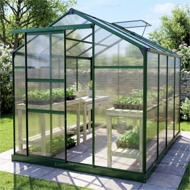 Aluminium Greenhouse 080 - Green, Polycarbonate, Base Included Aluminium Greenhouse 080 - Green, Polycarbonate, Base Included