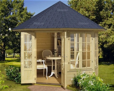 Double Door 40mm Octagonal Log Cabin 329 - Plain or Georgian Double Door 40mm Octagonal Log Cabin 329 - Plain or Georgian