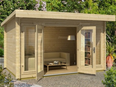 Double Door Pent Roof Log Cabin 53 - Double Glazed, FSC® Certified