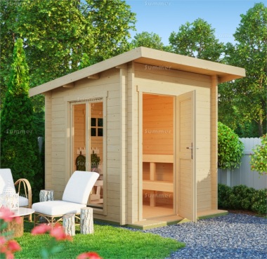 Pent Roof 45mm Log Cabin Shed 040 - Boarded Door, FSC® Certified Pent Roof 45mm Log Cabin Shed 040 - Boarded Door, FSC® Certified