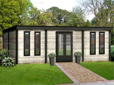 Double Door 28mm Pent Roof Log Cabin 227 - Double Glazed