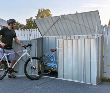 Pent Metal Bike Shed 367 - Hinged Double Doors, Galvanized Steel