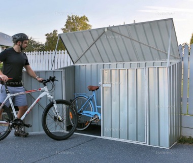 Pent Metal Bike Shed 367 - Hinged Double Doors, Galvanized Steel Pent Metal Bike Shed 367 - Hinged Double Doors, Galvanized Steel