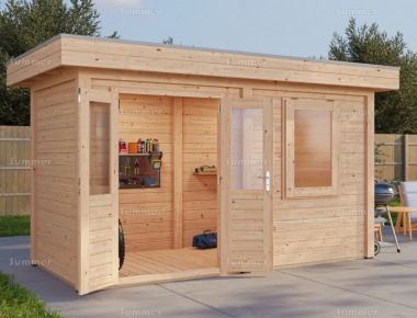 Double Door 28mm Pent Roof Log Cabin 228 - Double Glazed