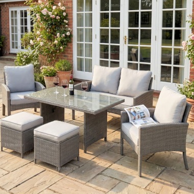 6 Seater Rattan Dining Set 256 - Steel Frame, Cushions 6 Seater Rattan Dining Set 256 - Steel Frame, Cushions