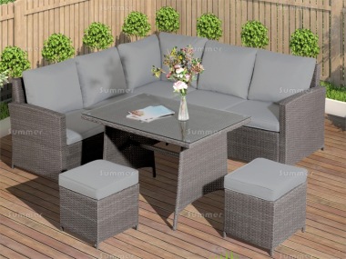 7 Seater Rattan Corner Dining Set 615 - Aluminium Frame, 100mm Cushions