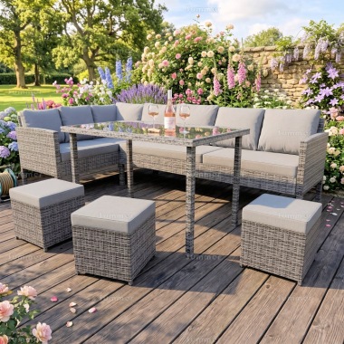 8 Seater Rattan Corner Lounge Set 230 - Steel Frame, Cushions 8 Seater Rattan Corner Lounge Set 230 - Steel Frame, Cushions