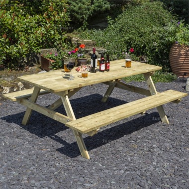 Pressure Treated 8 Seater Picnic Bench 788 - 6ft Benches, PEFC Certified Pressure Treated 8 Seater Picnic Bench 788 - 6ft Benches, PEFC Certified