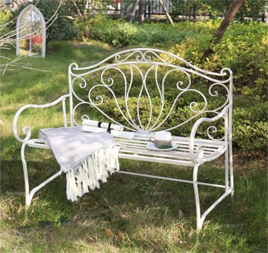 2 Seater Vintage Bench 605 - Wrought Iron, White Antique Finish 2 Seater Vintage Bench 605 - Wrought Iron, White Antique Finish