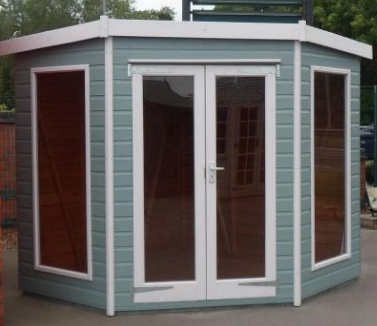Corner Summerhouse 418 - Large Panes, Double Door, Fitted Free