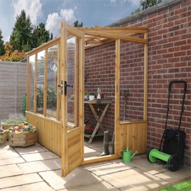 Wooden Lean to Greenhouse 291 - Part Boarded, Hinged Door