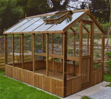 Thermowood Wooden Greenhouse 210 - Toughened Glass, Fitted Free