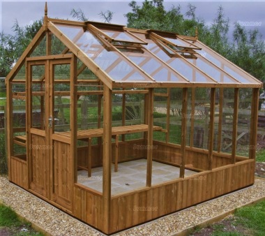 Thermowood Greenhouse 215 - Toughened Glass, Double Door, Fitted Free Thermowood Greenhouse 215 - Toughened Glass, Double Door, Fitted Free