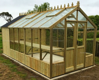 Pressure Treated Greenhouse 576 - Toughened Glass, Built In Shed, Fitted Free Pressure Treated Greenhouse 576 - Toughened Glass, Built In Shed, Fitted Free