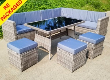 Repackaged 9 Seater Rattan Corner Dining Set 234 - Steel Frame, 80mm Cushions